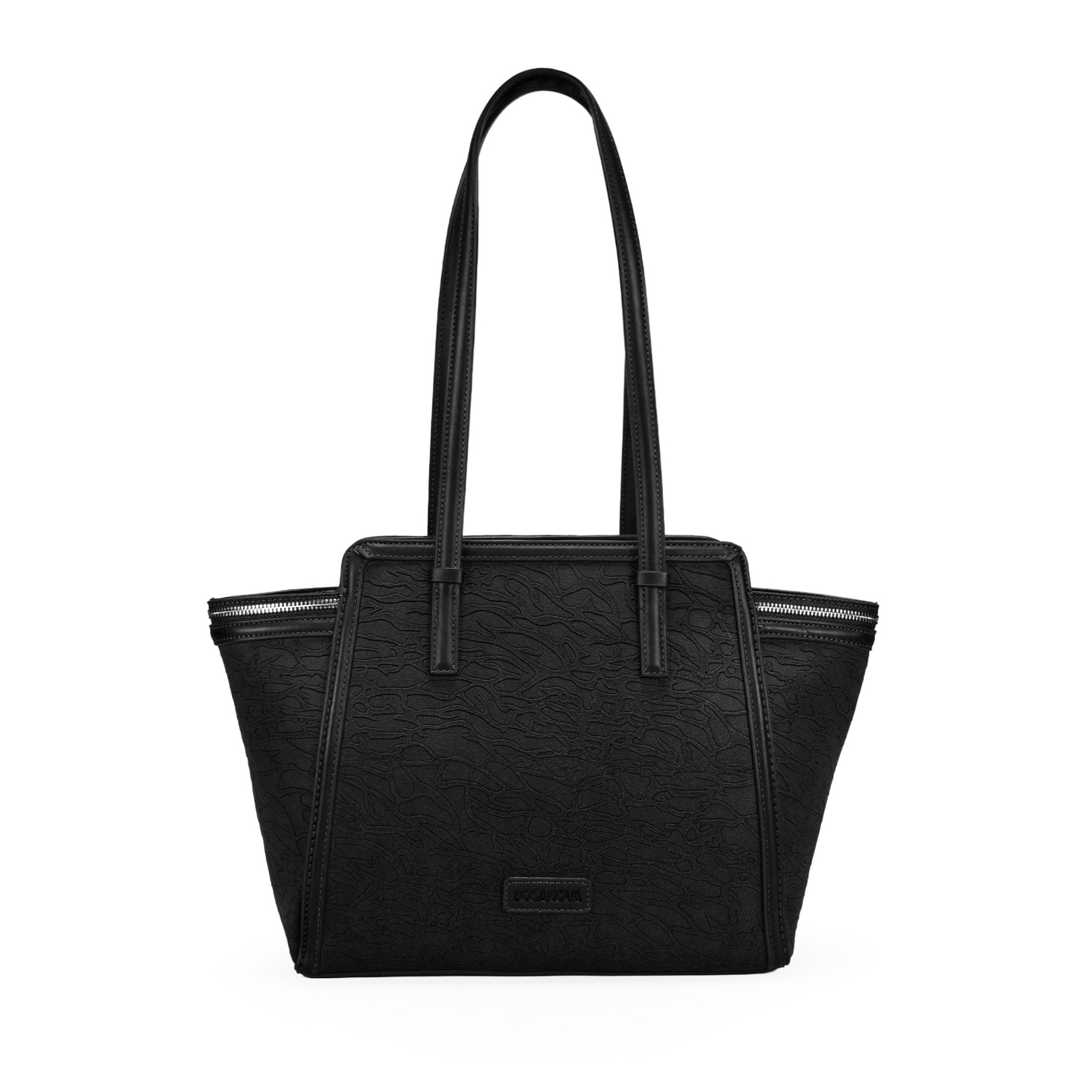 Bolso de hombro negro con estampado y cremalleras