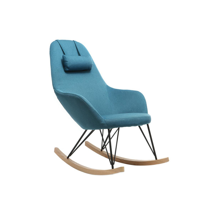 Rocking chair scandinave en tissu bleu canard, métal noir et bois clair JHENE