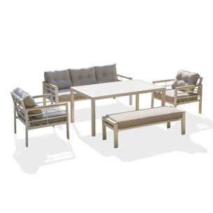 CAYENNE - Ensemble repas de jardin 7 places en aluminium blanc