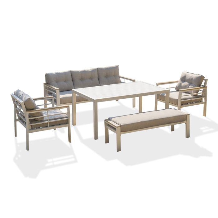 CAYENNE - Ensemble repas de jardin 7 places en aluminium blanc
