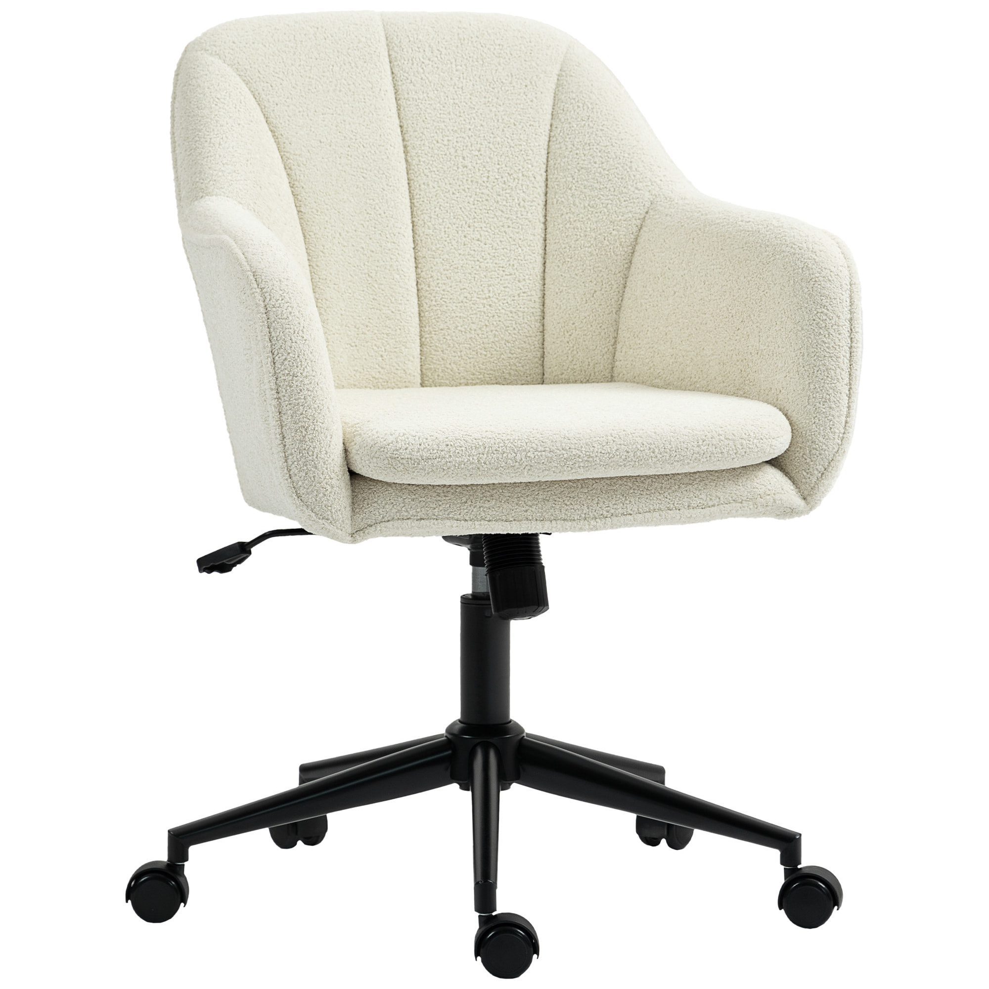 Chaise de bureau design bouclette beige clair piètement acier noir