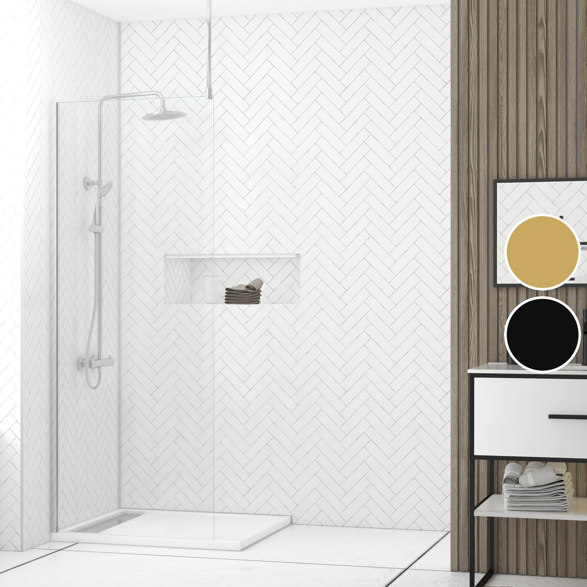 Paroi de Douche 80x200cm Verre Transparent - Profilé + Barre Plafond Finition Chrome - FREEDOM 2
