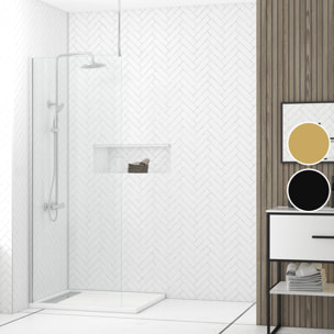 Paroi de Douche 80x200cm Verre Transparent - Profilé + Barre Plafond Finition Chrome - FREEDOM 2