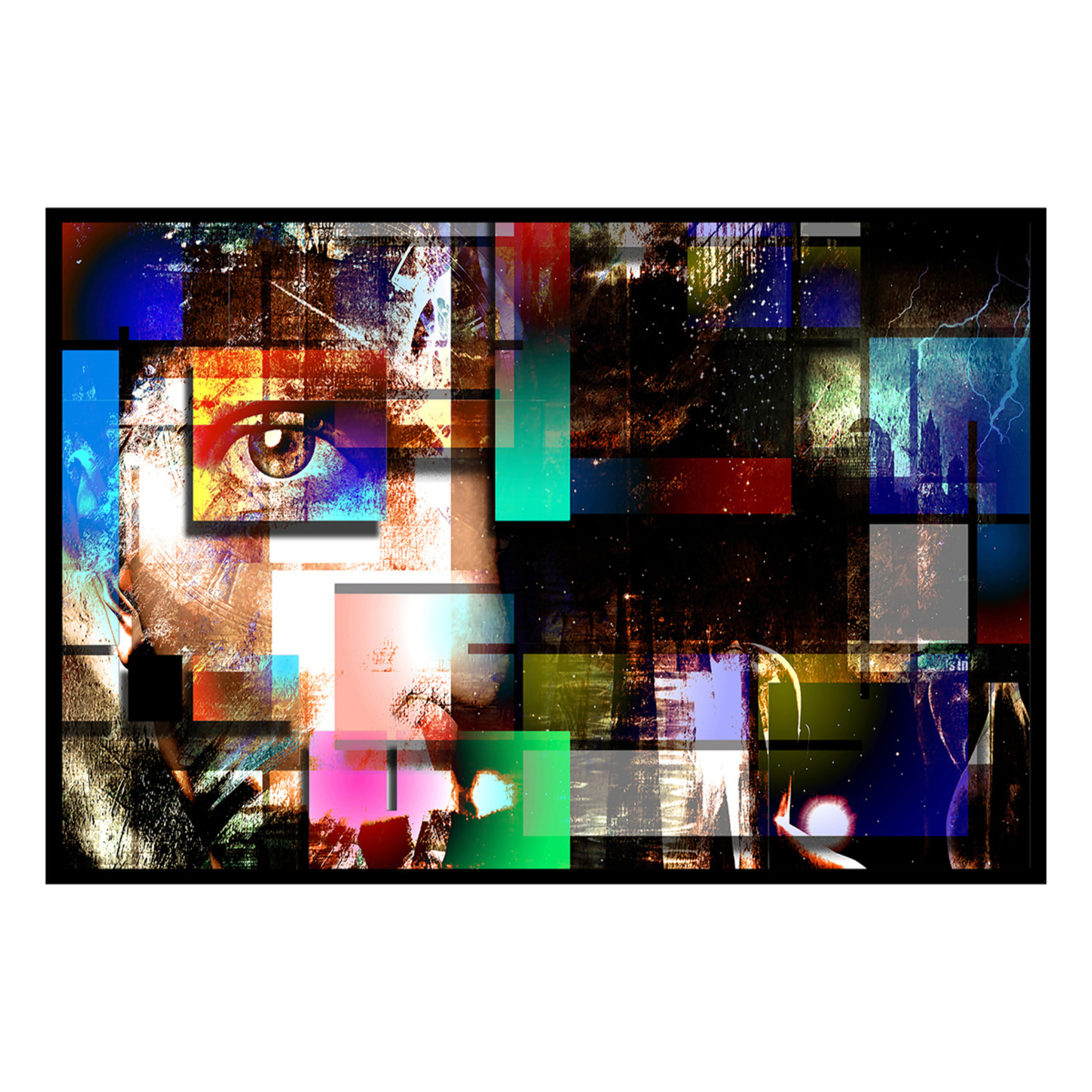 Affiche encadrée art abstrait visage contemporain Affiche + cadre en métal - Noir