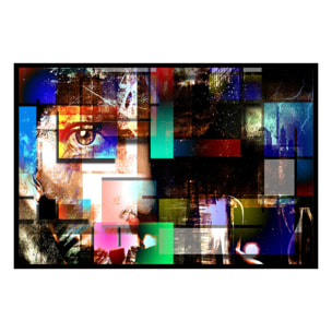 Affiche encadrée art abstrait visage contemporain Affiche + cadre en métal - Noir