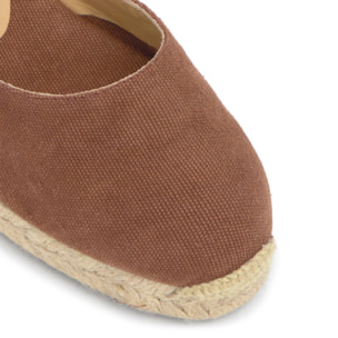 Alpargata con cuña 3 cm en lona de algodón con talonera trenzada y pulsera con hebilla