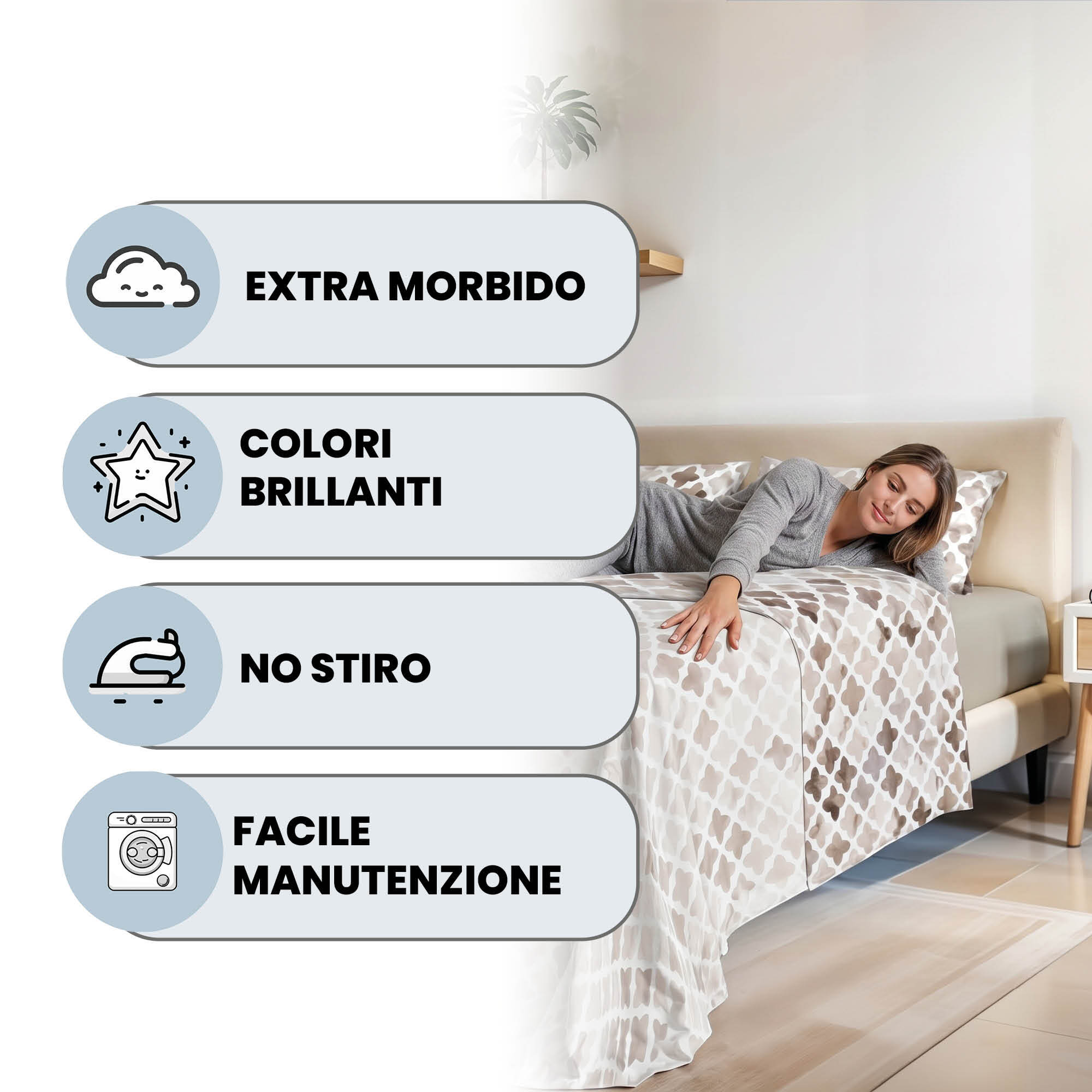 COMPLETO LETTO FASHION, 100% Microfibra, No Stiro - FLORENCE