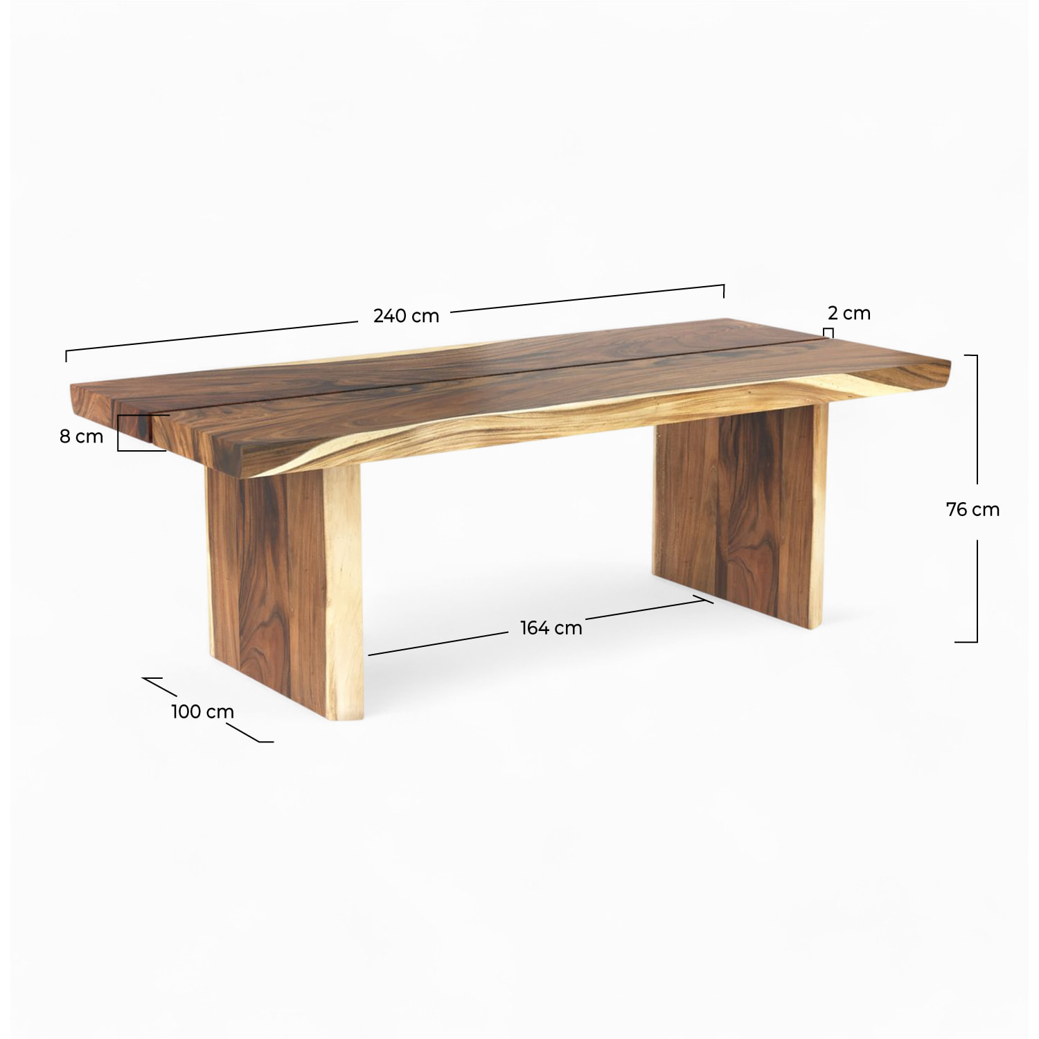 Table rectangulaire 10 personnes en bois de suar 240 cm - Tanah
