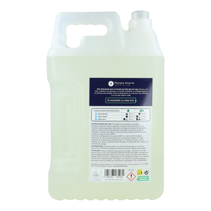 Detergente Líquido Ropa ECO Sín Perfume Planeta Huerto 5 Litros