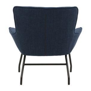 Poltrona WOOLWICH in tessuto blu e gambe in metallo nero