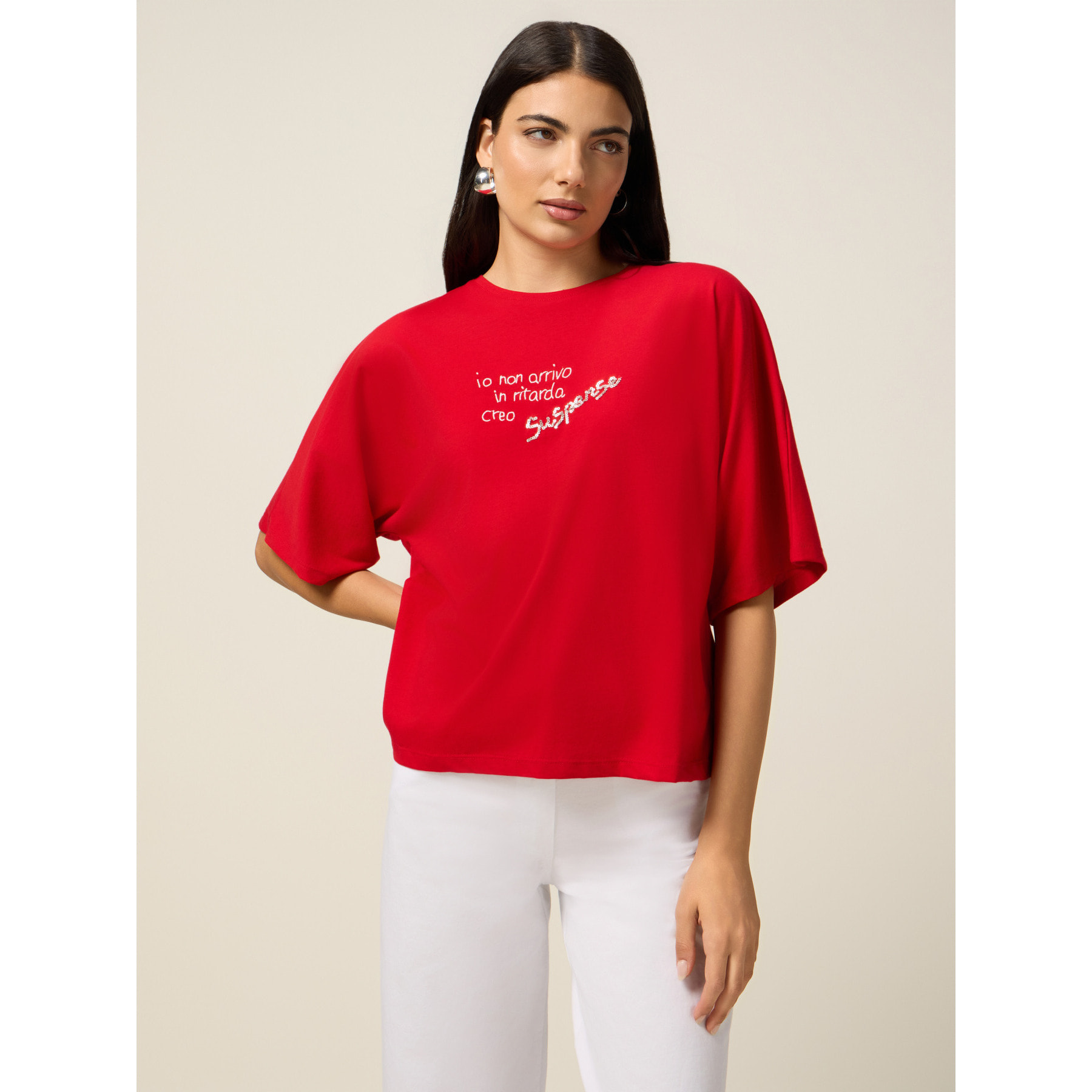 Oltre - T-shirt con ricamo lettering - Rosso