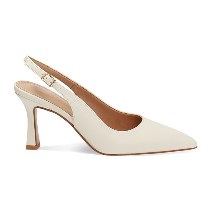 Décolleté slingback donna panna, tacco 8 cm