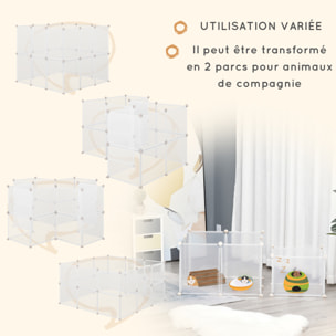 Cage parc enclos modulable petits animaux - dim. 105L x 105l x 45H cm - 12 panneaux résine PP opaque