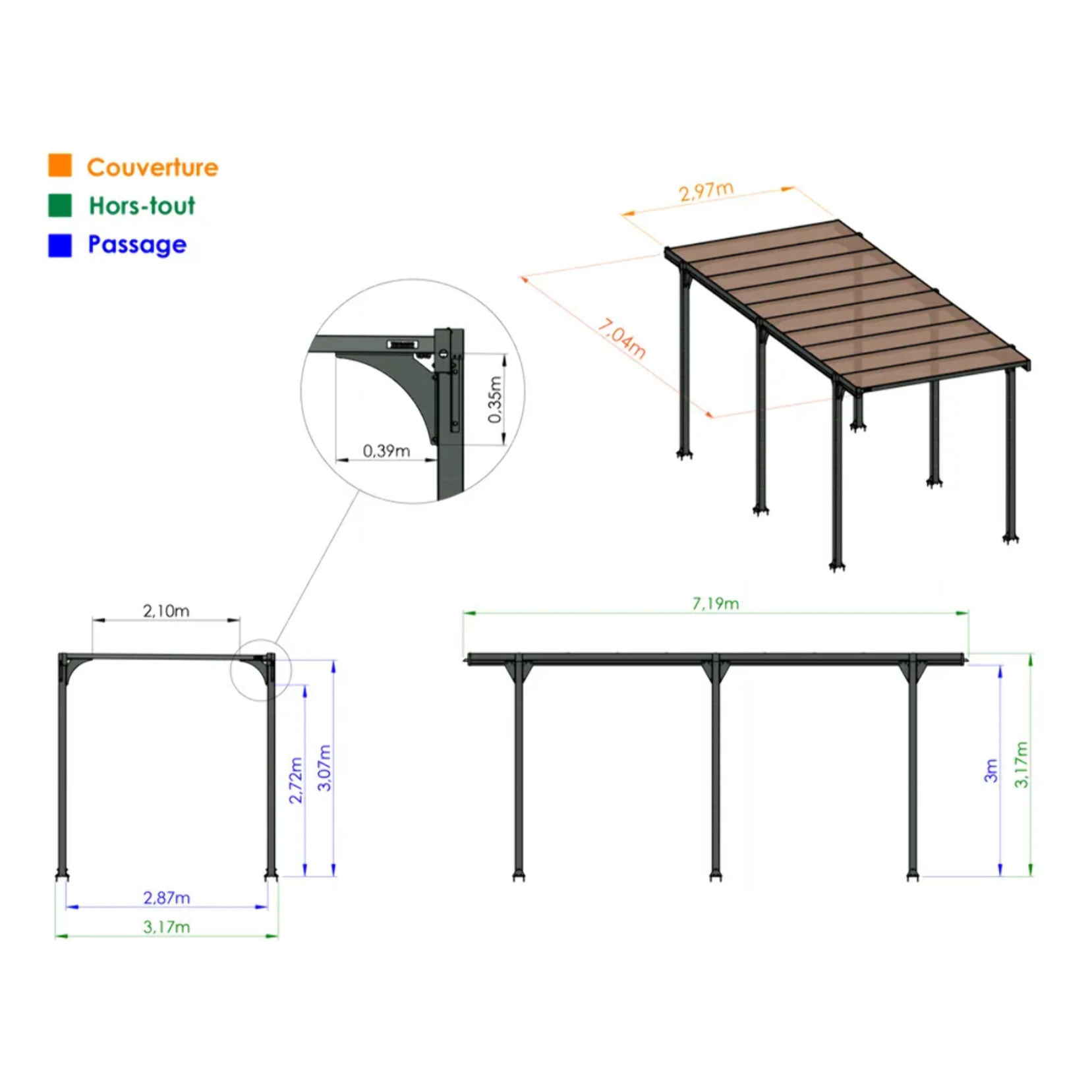 Carport camping car - Toit monopente - Hegoa 20