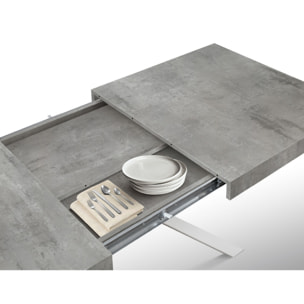 Tavolo FORTE DEI MARMI in legno, finitura grigio cemento e gambe incrociate in metallo bianco, allungabile 95x90 cm - 145 x 90 cm