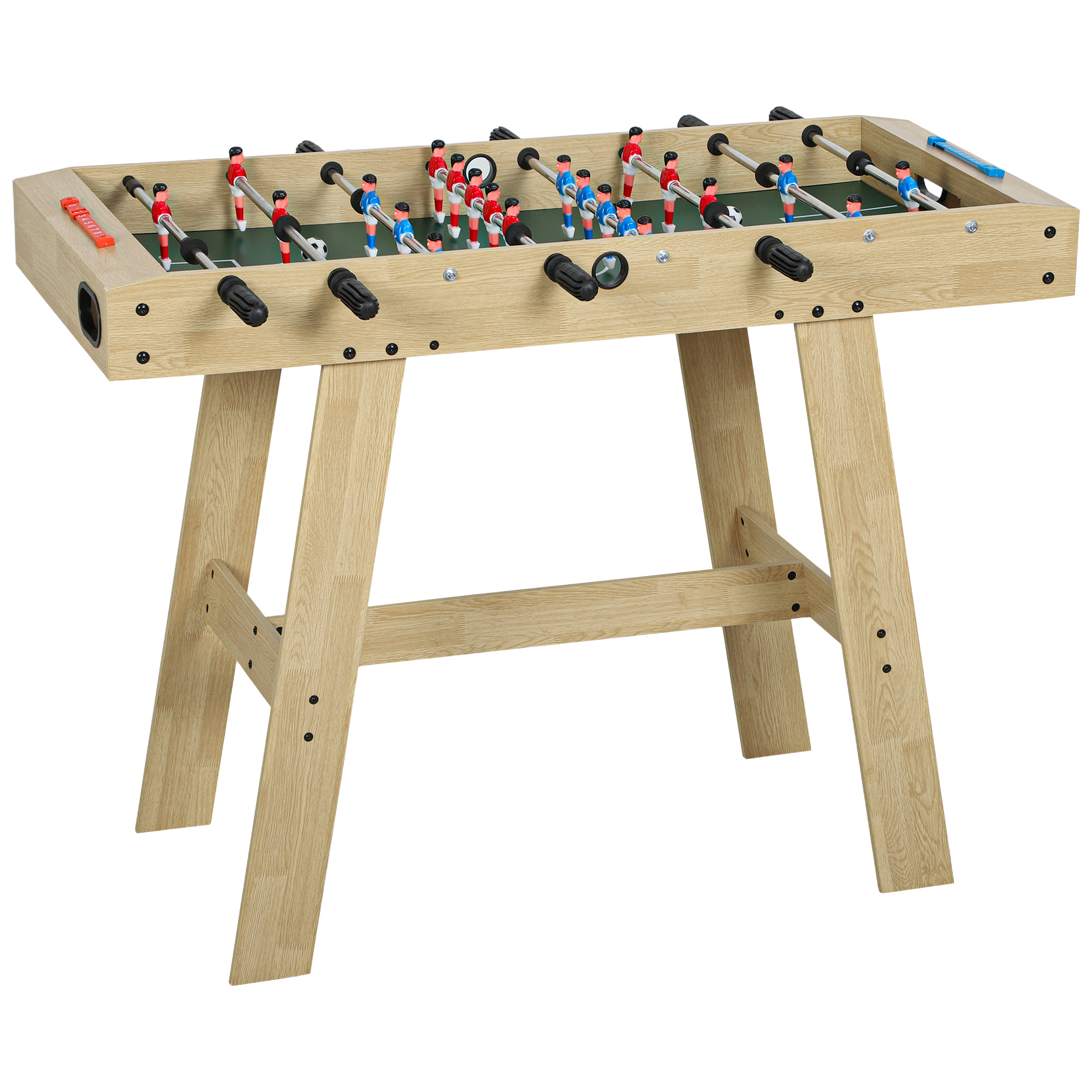 Futbolín para Niños de Madera, Mesa de Futbolín con 2 Marcadores, 8 Asas, 22 Jugadores y Barras Telescópicas, para Niños de +6 Años y Adultos, Familias, Fiestas, 114x78x88 cm, Natural
