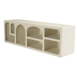 HELENA - Meuble TV 7 niches 160x40cm en bois peint couleur beige