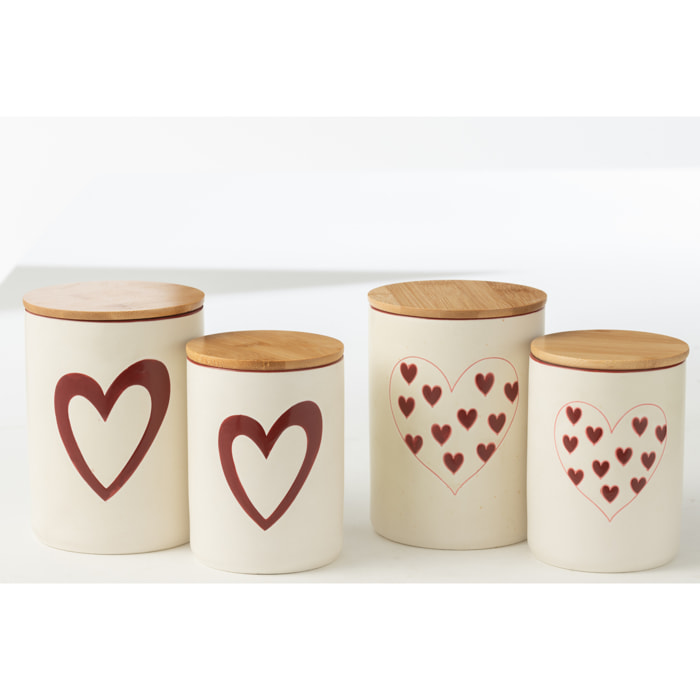 J-Line pot de conservation - porcelaine - blanc/rouge - small - 2 pcs