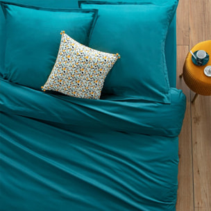 Drap-housse en coton - bleu canard - bonnet H30cm - 160x200 cm