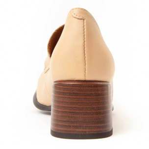 Mocasín De Tacón - Beige - Altura: 5 Cm