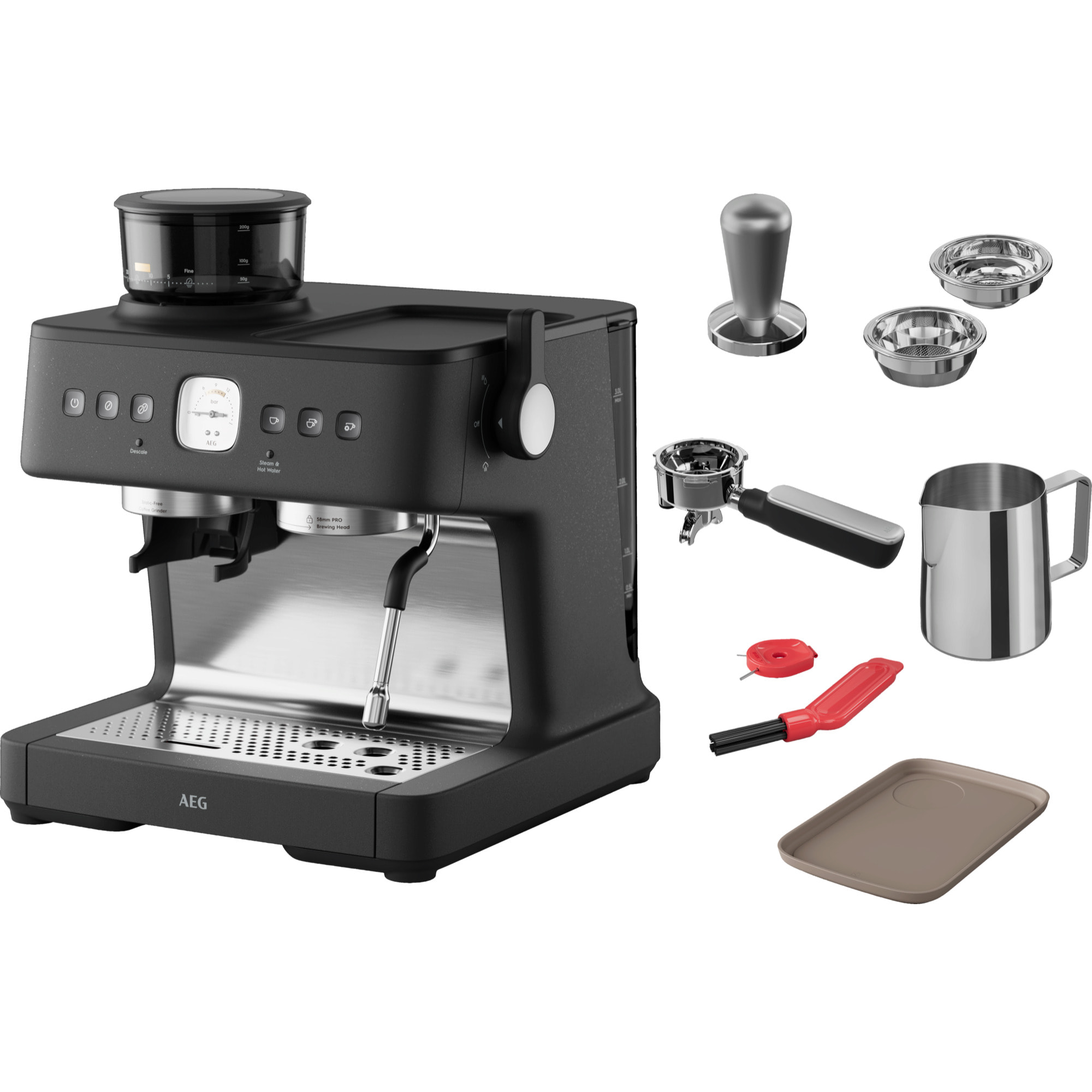 AEG Máquina de café espresso con tecnología avanzada de molido, 2200 W de potencia y 20 bares de presión EC8-1-8BP