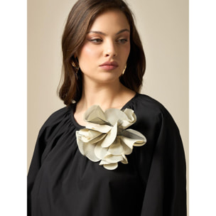 Oltre - Blusa in cotone con spilla - Nero