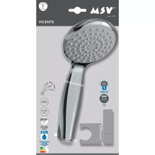 Pommeau de douche Vicente Chrome Ø 80 mm avec support mural et flexible 150 cm