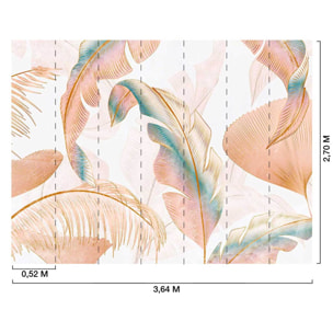 Papier peint feuillage tropical pastel doré ambiance douce Intissé