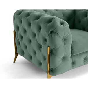 Camden - fauteuil chesterfield en velours - pieds en métal doré - Bleu