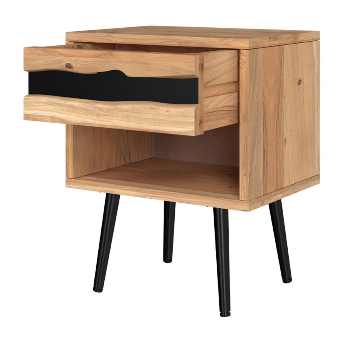 Table de chevet en bois d'acacia et métal, 1 tiroir et 1 niche - Alabama