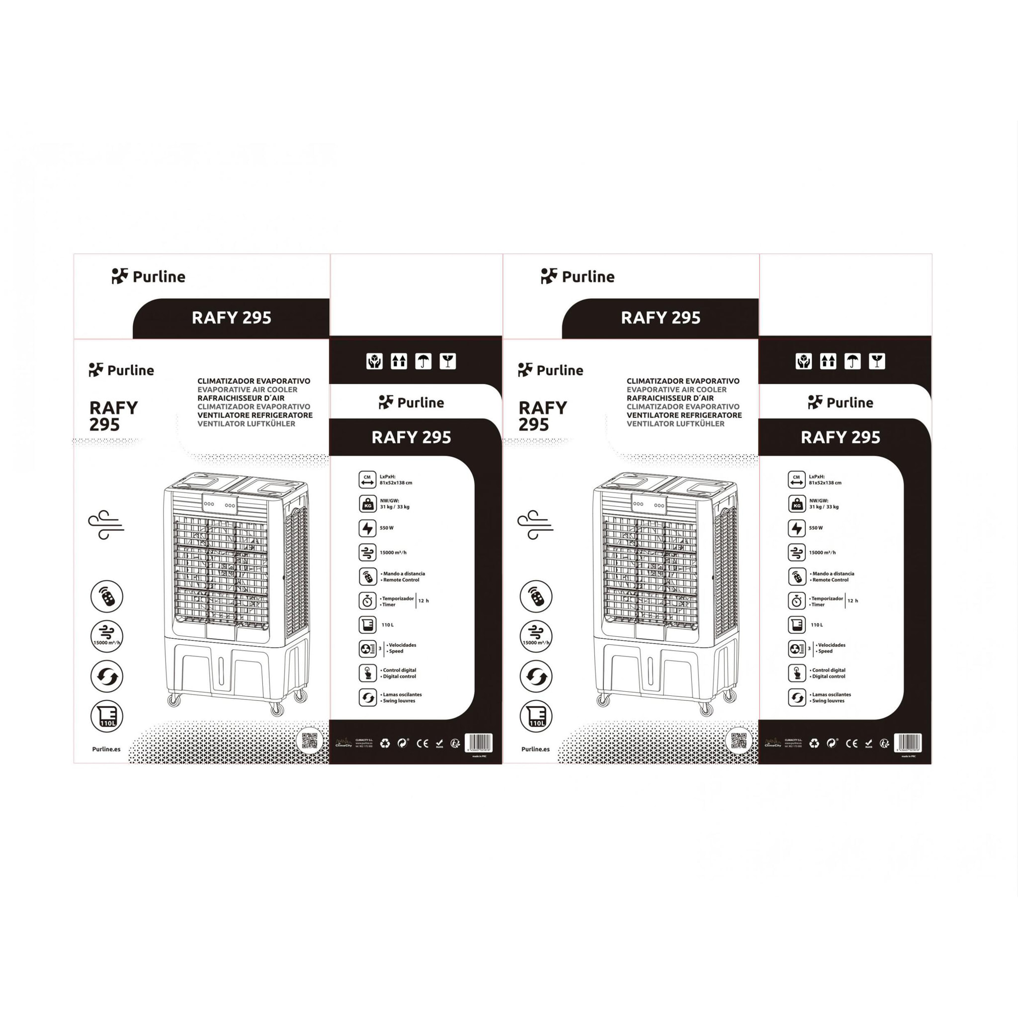 Climatizador Evaporativo de Gran Caudal con panel celulosa RAFY 295 PURLINE