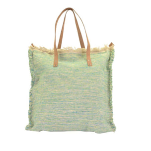 Borsa in tessuto verde azzurro con manici in noce cm48h50/70x1