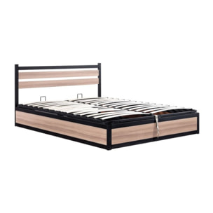 Ensemble lit coffre avec tête de lit & matelas | Mémoire de forme et ressorts ensachés | Espace de Stockage jusqu'à 900 L | Robuste et Large Angle d’Ouverture | Bois et métal | Bois clair