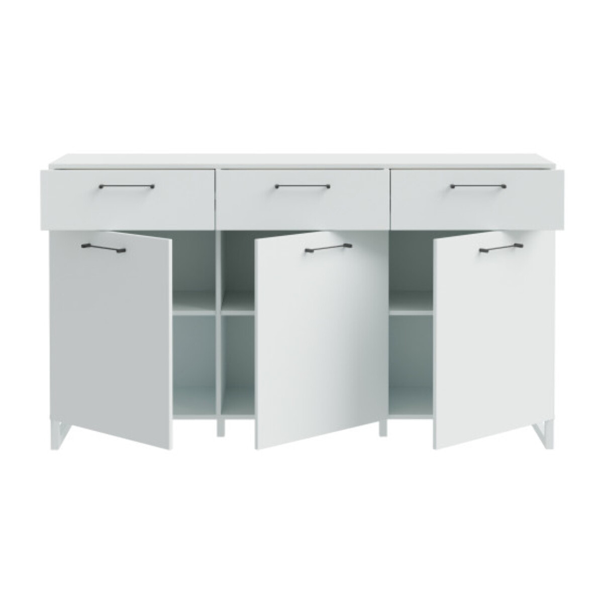 Buffet L165 cm 3 tiroirs 3 portes soft close décor gris clair - BASIL