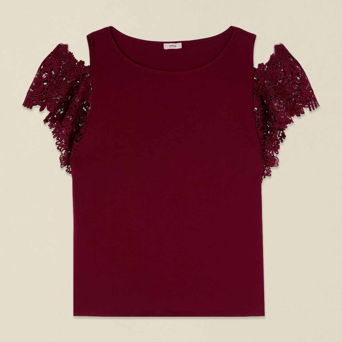 Oltre - Camiseta con mangas de encaje y cut-out - Burgundy