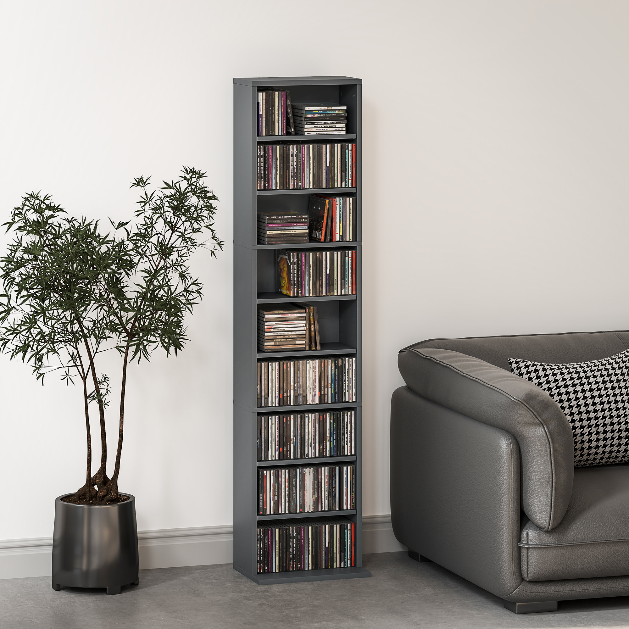 Étagère pour CD et DVD - 9 compartiments, 6 étagères réglables - 33x24x140cm - gris