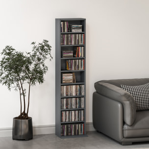 Étagère pour CD et DVD - 9 compartiments, 6 étagères réglables - 33x24x140cm - gris