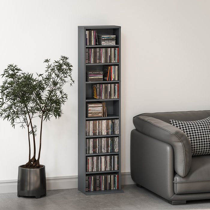 Étagère pour CD et DVD - 9 compartiments, 6 étagères réglables - 33x24x140cm - gris