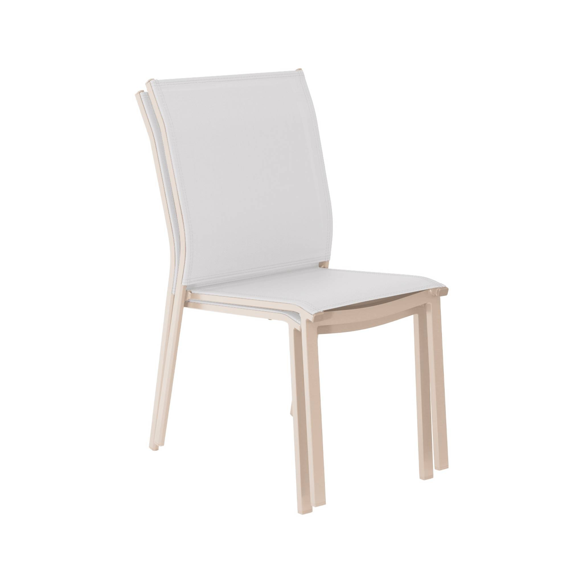 Lot de 4 chaises de jardin CLEVELAND empilables aluminium et textilene beige. 64.5 x 45.5 x 89.5 cm