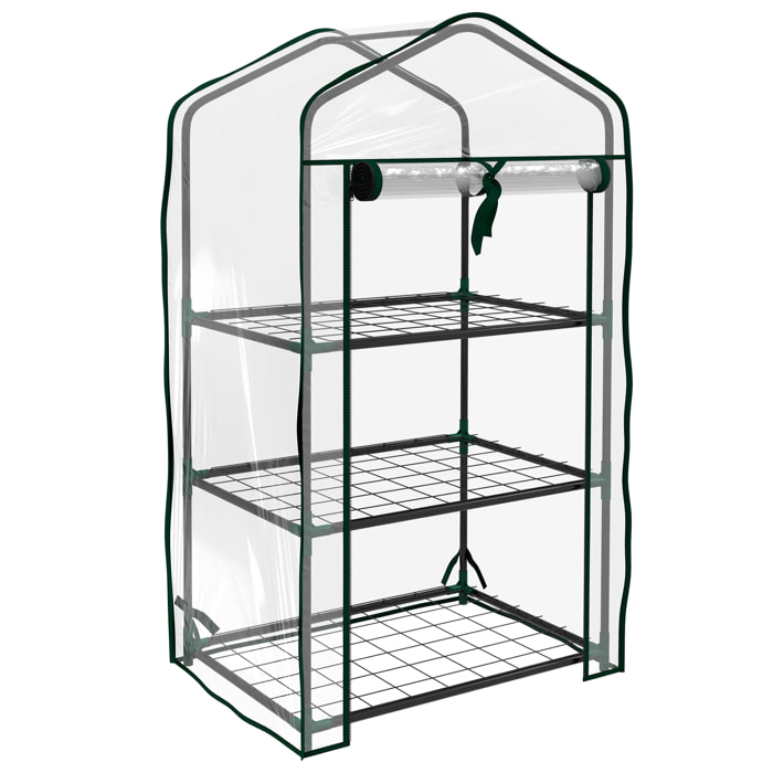 Serre de jardin balcon 3 niveaux métal thermolaqué vert PE transparent