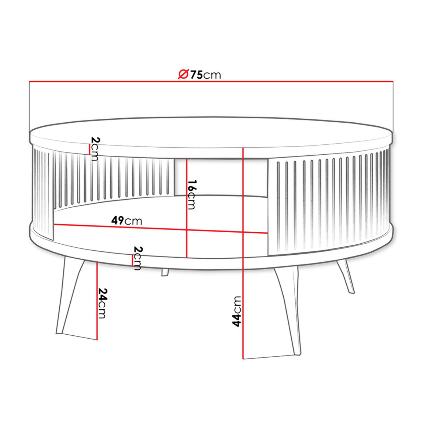 Forini - table basse ronde - blanc et doré - 1 niche - 75 cm - Blanc / Doré