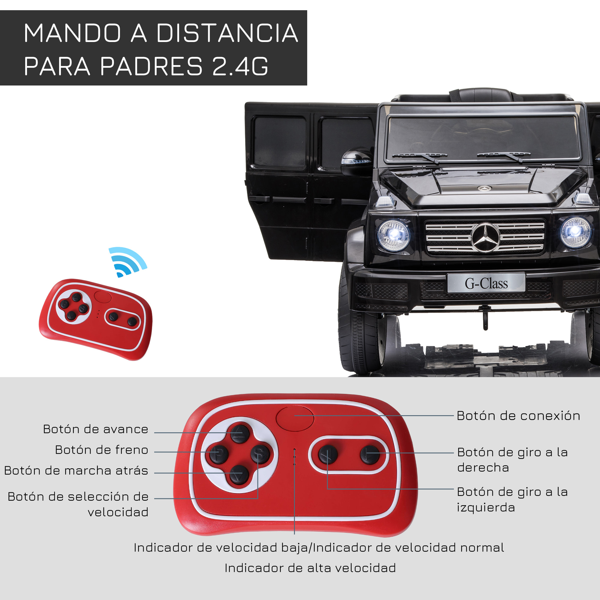 Coche Eléctrico para Niños de +3 Años BENZ G500 Todoterreno de Batería 12â€¯V Vehículo Eléctrico con Control Remoto Música Bocina Velocidad 3-5 km/h Carga 30 kg Negro