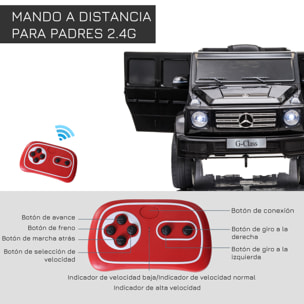 Coche Eléctrico para Niños de +3 Años BENZ G500 Todoterreno de Batería 12â€¯V Vehículo Eléctrico con Control Remoto Música Bocina Velocidad 3-5 km/h Carga 30 kg Negro
