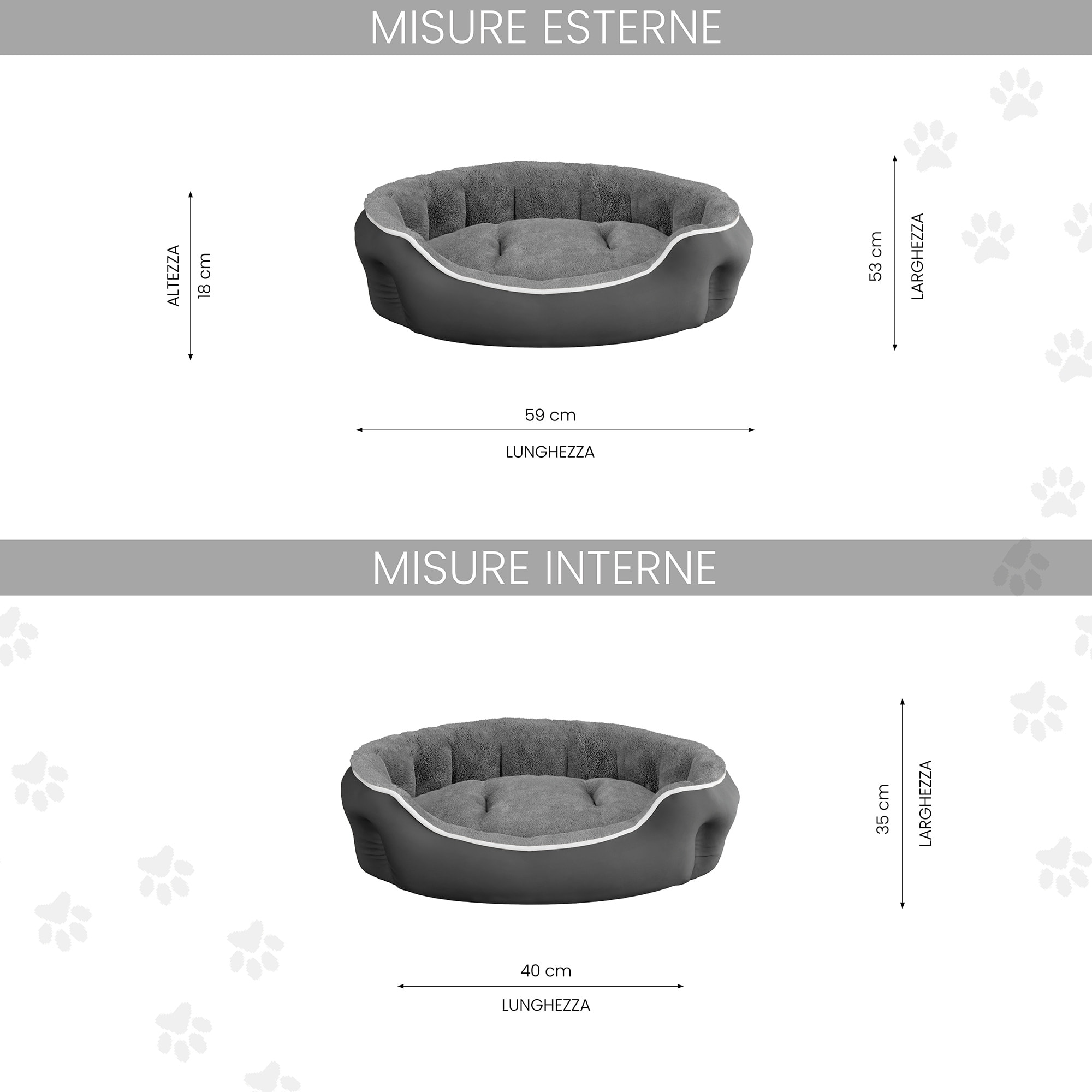 CUCCIA COCCOLE SOGNI E CAPRICCI PETS-GRIGIO CHIARO, 59x53xh18 cm