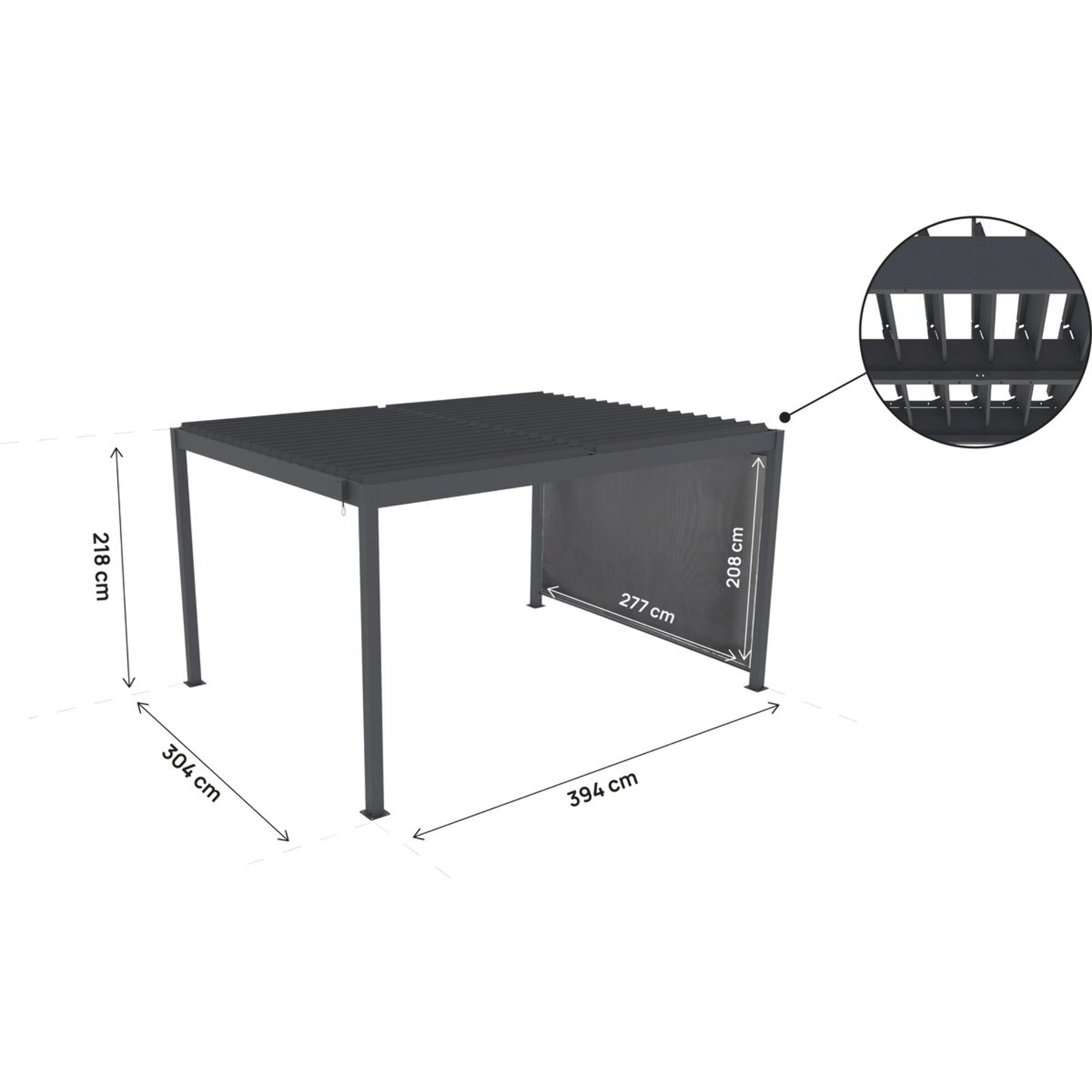 Pergola bioclimatique avec store en aluminium "Windsor" - 3 x 4 m - Gris