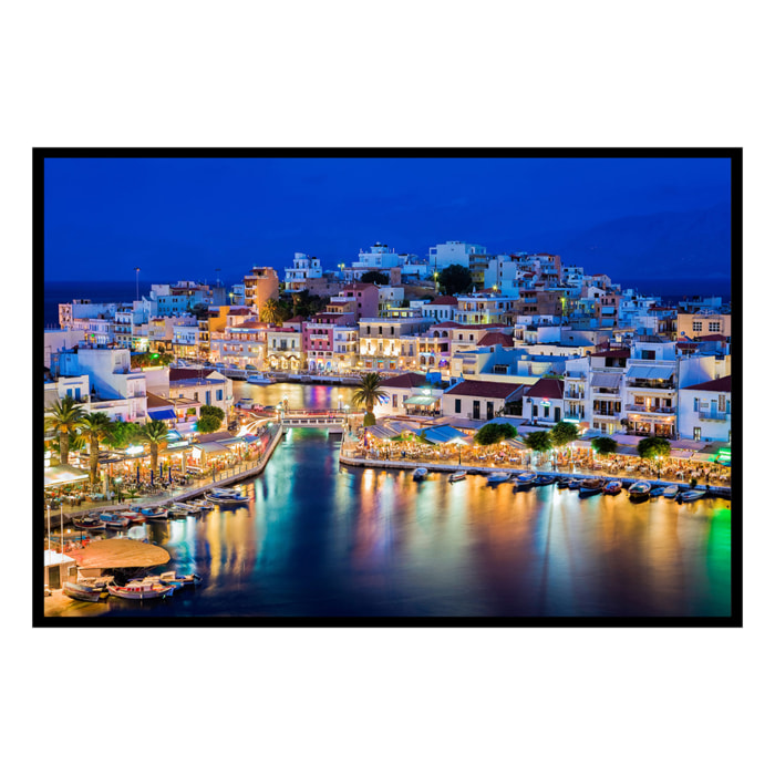 Affiche encadrée port méditerranéen de nuit Affiche + cadre en métal - Noir