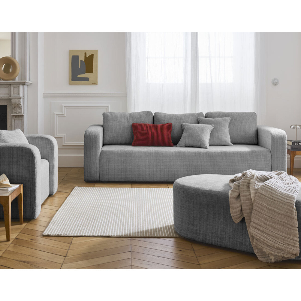 Miro - canapé droit 3 places - convertible avec coffre - en velours texturé - Gris