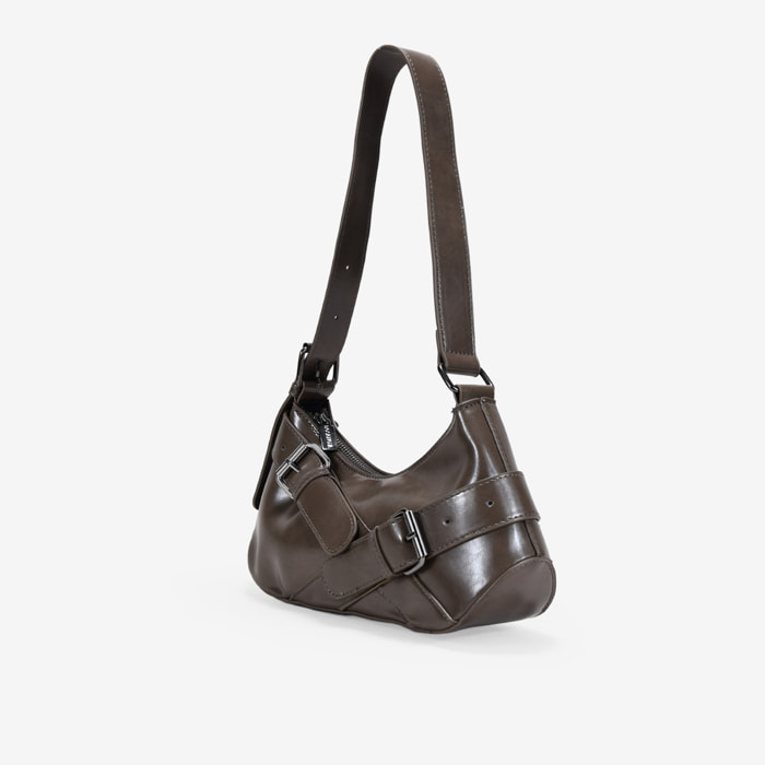 Bolso de hombro visón con cinturones