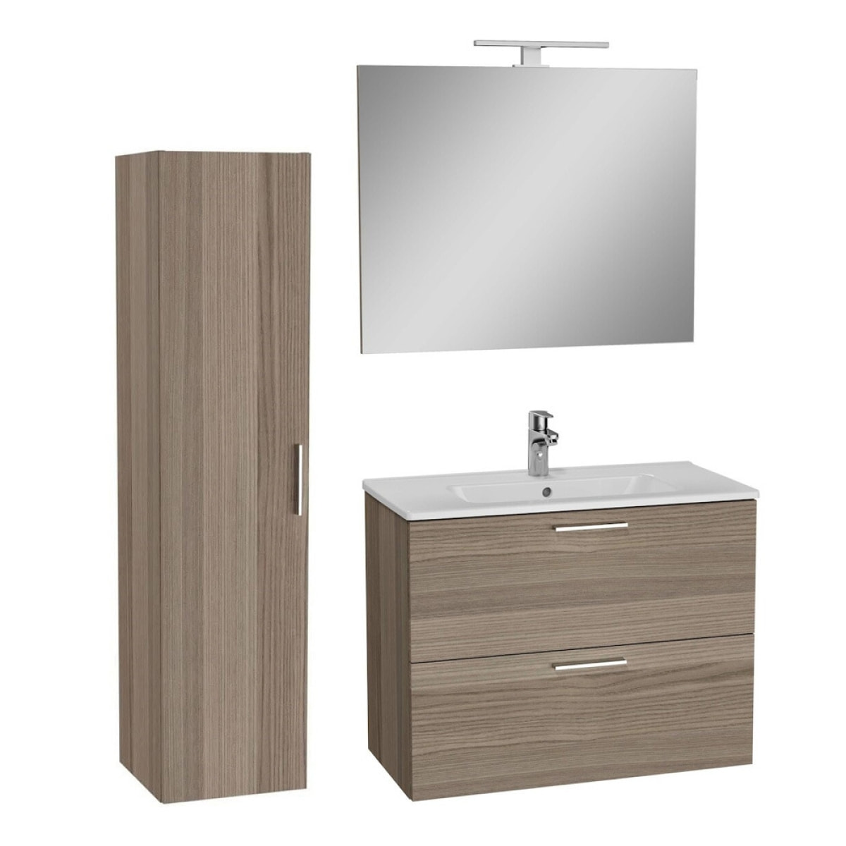 Set Mia ensemble meuble 79x61x39,5 cm  avec miroir, lavabo, éclairage LED + armoire 145x35x35cm, Cordoba