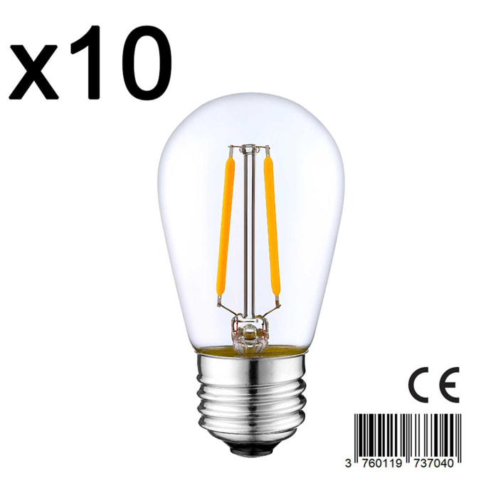 Lot de 10 ampoules filaments LED XENA E27 2W
